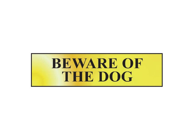 Scan Beware Of The Dog - Polished Brass Effect 200 x 50mm Scan - RockBottom Nothampton