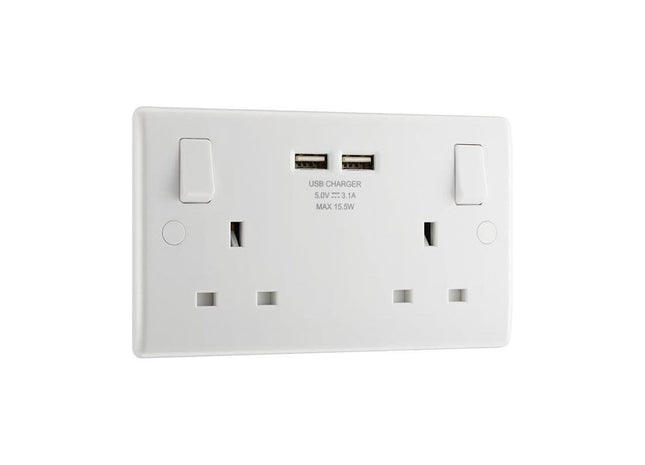 Masterplug Switched Socket 2-Gang 13A with 2 x USB Ports Masterplug - RockBottom Northampton