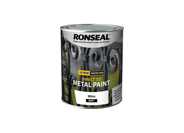 Ronseal Direct to Metal Paint White Matt 750ml Ronseal - RockBottom Nothampton