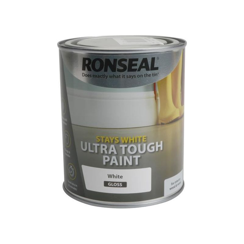 Ronseal Stays White Ultra Tough Paint Gloss White 750ml Ronseal - RockBottom Nothampton