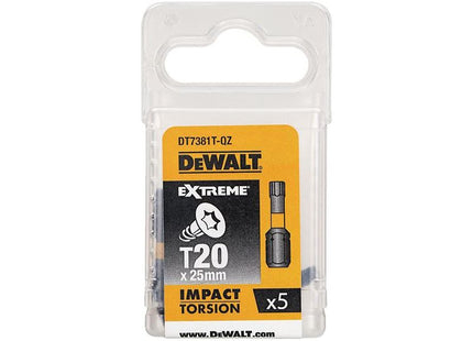 Dewalt Power Tools Impact Torsion Bits TX20 x 25mm (Pack 5) DeWALT Power Tools - RockBottom Northampton