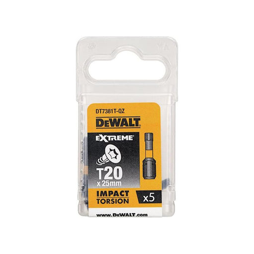 Dewalt Power Tools Impact Torsion Bits TX20 x 25mm (Pack 5) DeWALT Power Tools - RockBottom Northampton