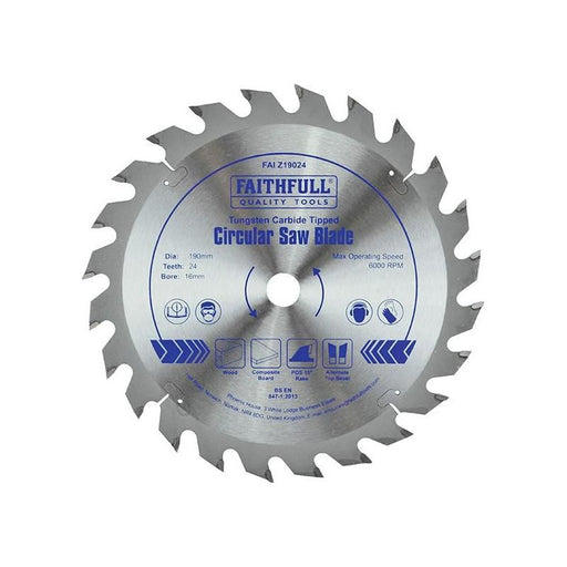 Faithfull TCT Circular Saw Blade 190 x 16mm x 24T POS Faithfull - RockBottom Northampton
