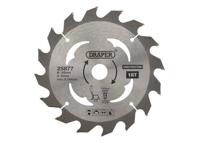 Draper TCT Cordless Construction Circular Saw Blade for Wood & Composites, 165 x Draper - Town Tools 