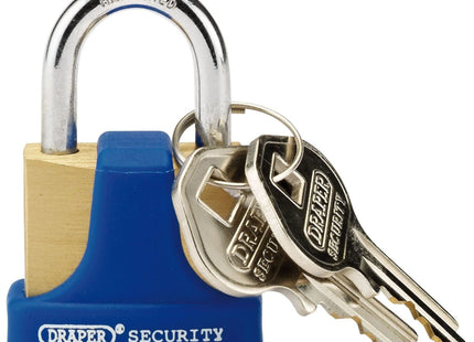 Draper Solid Brass Padlock and 2 Keys with Hardened Steel Shackle and Bumper, 32 Draper - Town Tools 
