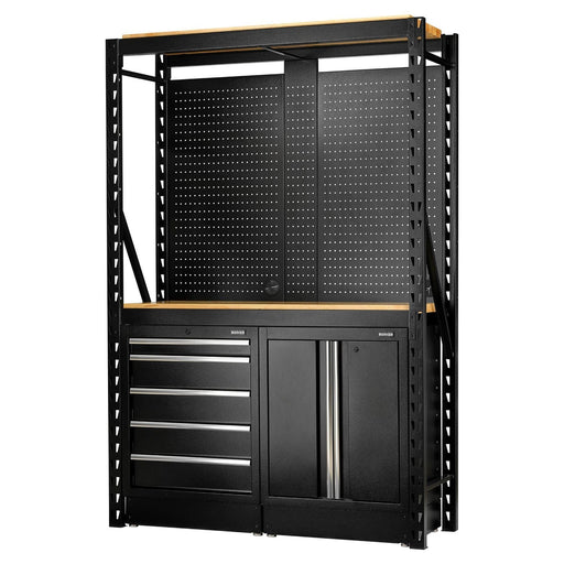 Bunker 15 Piece Modular Storage Combo 2 Tier Racking with Hardwood Shelving, Pegboards and Floor Cabinets, 1500mm Draper - Town Tools