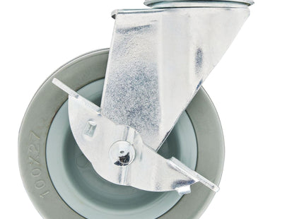 Draper Swivel Plate Fixing Rubber Castor with Brake, 100mm Diameter, S.W.L. 80kg Draper - Town Tools