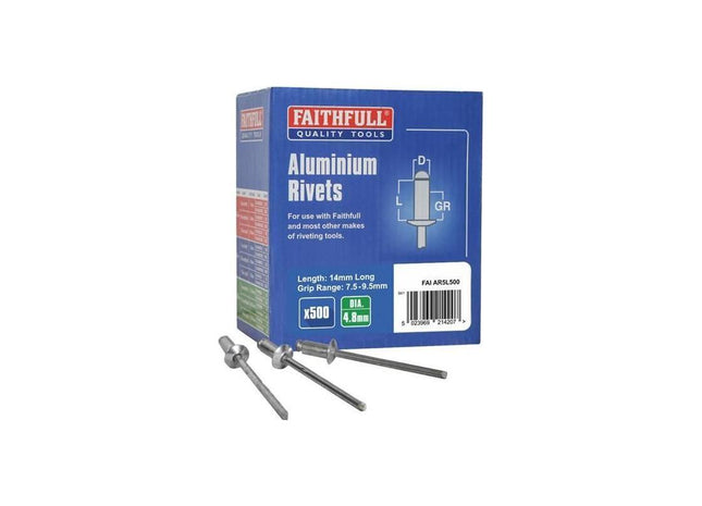Faithfull Aluminium Rivets 4.8 x 14mm Long Bulk Pack of 500 Faithfull - RockBottom Northampton