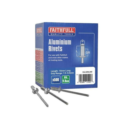Faithfull Aluminium Rivets 4.8 x 14mm Long Bulk Pack of 500 Faithfull - RockBottom Northampton