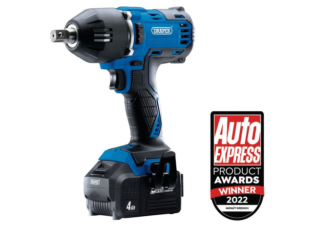 Draper D20 20V Brushless Mid-Torque Impact Wrench, 1/2" Sq. Dr., 400Nm, 2 x 4.0A Draper - Town Tools 