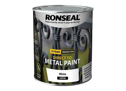 Ronseal Direct to Metal Paint White Satin 750ml Ronseal - RockBottom Nothampton