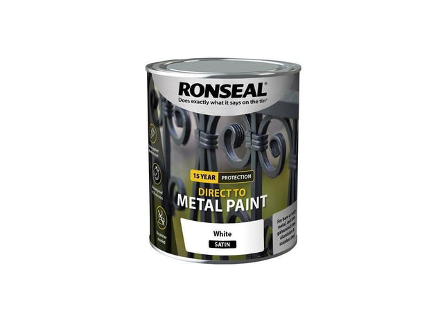 Ronseal Direct to Metal Paint White Satin 750ml Ronseal - RockBottom Nothampton