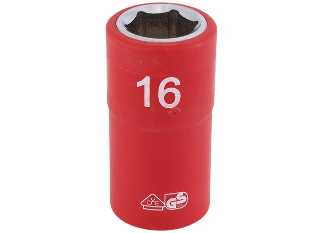 Draper Fully Insulated VDE Socket, 1/2" Sq. Dr., 16mm 31843 Draper - Town Tools 