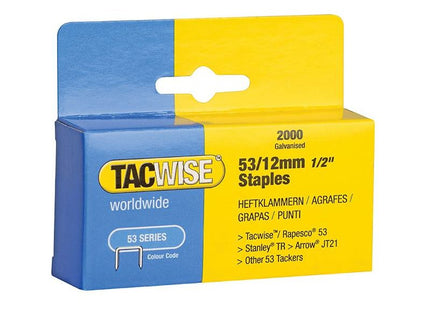 Tacwise 53 Light-Duty Staples 12mm (Type JT21 A) (Pack 2000) Tacwise - RockBottom Northampton