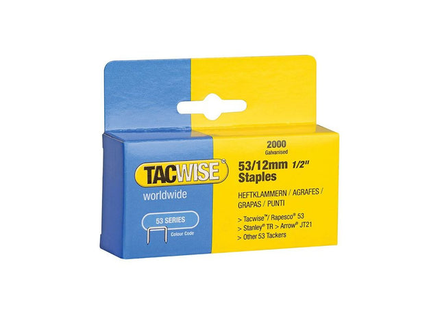 Tacwise 53 Light-Duty Staples 12mm (Type JT21 A) (Pack 2000) Tacwise - RockBottom Northampton
