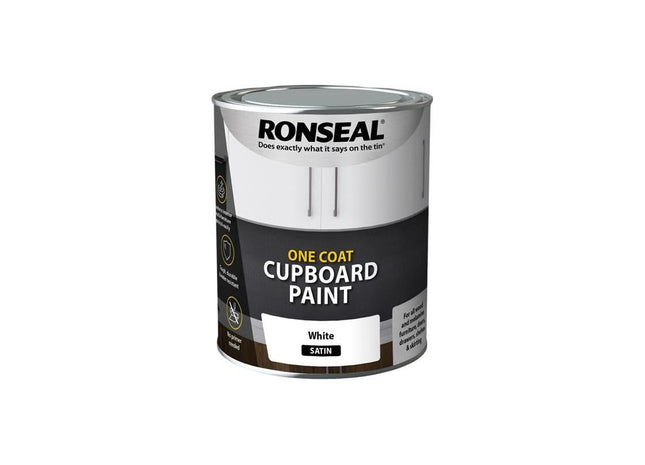 Ronseal One Coat Cupboard Paint White Satin 750ml Ronseal - RockBottom Nothampton