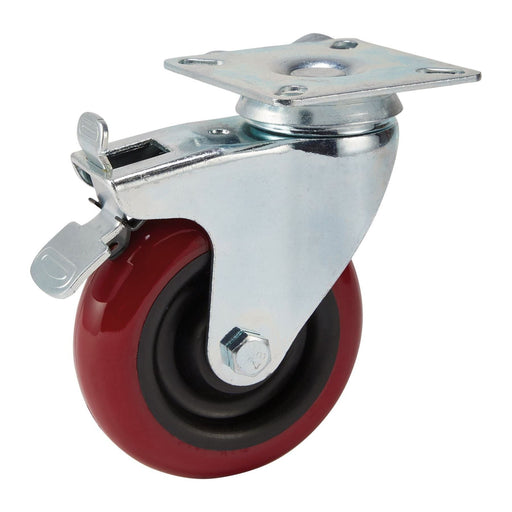Swivel Plate Fixing Polyurethane Wheel with Brake, 100mm Diameter, S.W.L. 125kg Draper - Town Tools