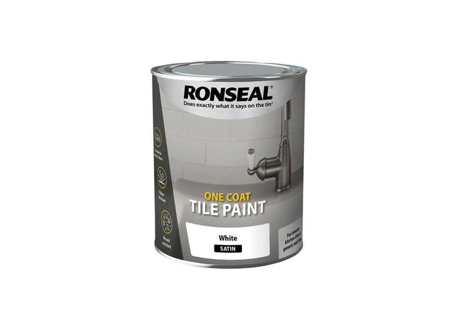 Ronseal One Coat Tile Paint White Satin 750ml Ronseal - RockBottom Nothampton