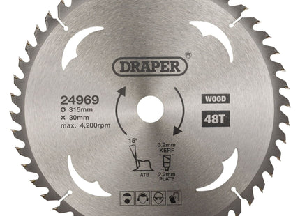 Draper TCT Circular Saw Blade for Wood, 315 x 30mm, 48T 24969 Draper - Town Tools 