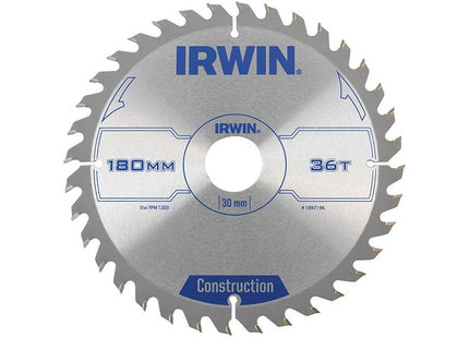 Irwin® Construction Circular Saw Blade 180 x 30mm x 36T ATB IRWIN® - RockBottom Northampton