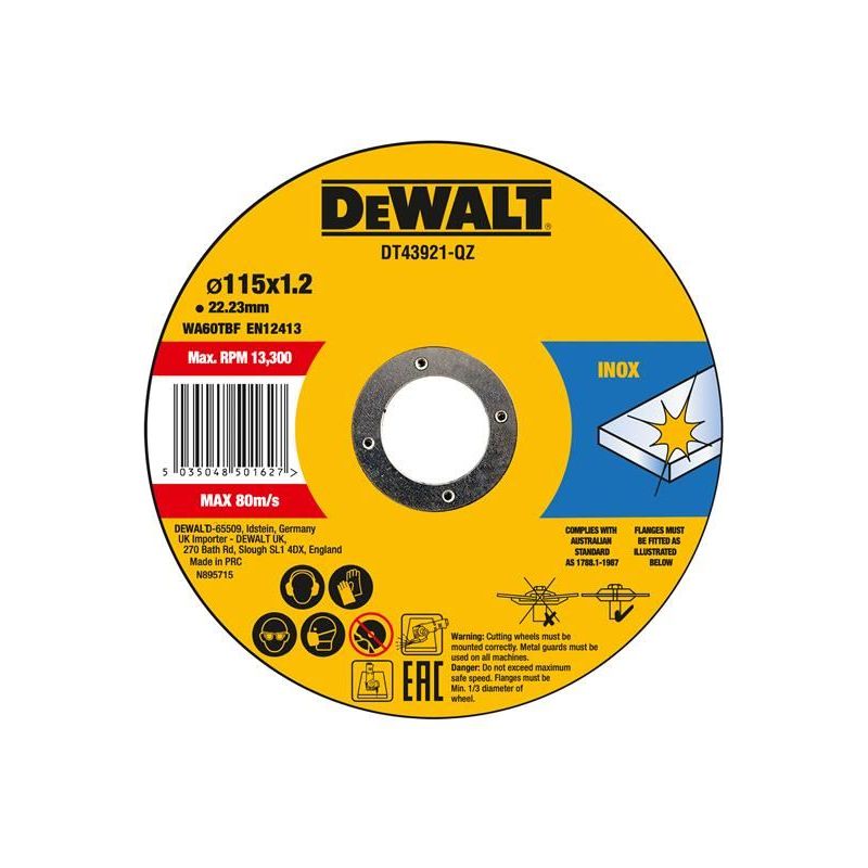 Dewalt Power Tools DT43921 Metal Cut Off Disc 115 x 1.2 x 22.23mm (Pack 10) DeWALT Power Tools - RockBottom Northampton