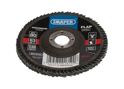 Draper Zirconium Oxide Flap Disc, 100 x 16mm, 80 Grit 82354 Draper - Town Tools 