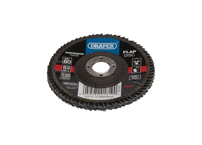 Draper Zirconium Oxide Flap Disc, 100 x 16mm, 80 Grit 82354 Draper - Town Tools 