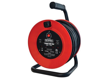 Faithfull Power Plus Open Drum Cable Reel 240V 13A 2-Socket 20m Faithfull Power Plus - RockBottom Northampton