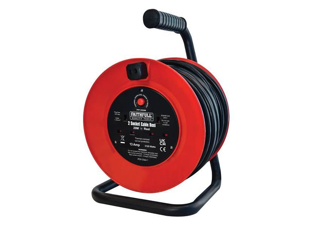 Faithfull Power Plus Open Drum Cable Reel 240V 13A 2-Socket 20m Faithfull Power Plus - RockBottom Northampton
