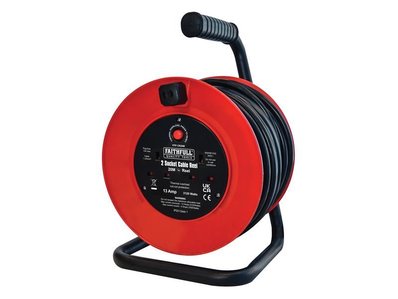 Faithfull Power Plus Open Drum Cable Reel 240V 13A 2-Socket 20m Faithfull Power Plus - RockBottom Northampton