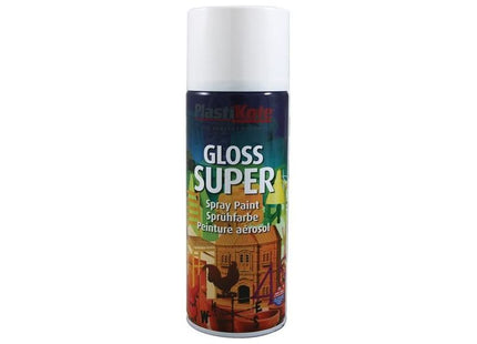 Plastikote Gloss Super Spray White RAL 9016 400ml PlastiKote - RockBottom Nothampton