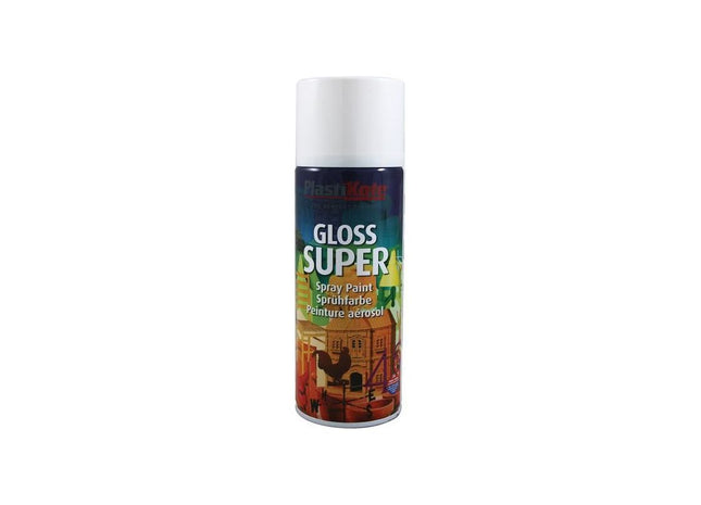 Plastikote Gloss Super Spray White RAL 9016 400ml PlastiKote - RockBottom Nothampton