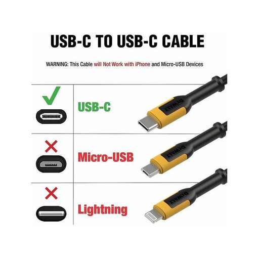 Dewalt Telecoms USB C to USB C Reinforced Charging Cable 1.2m (4ft) DEWALT Telecoms - RockBottom Northampton