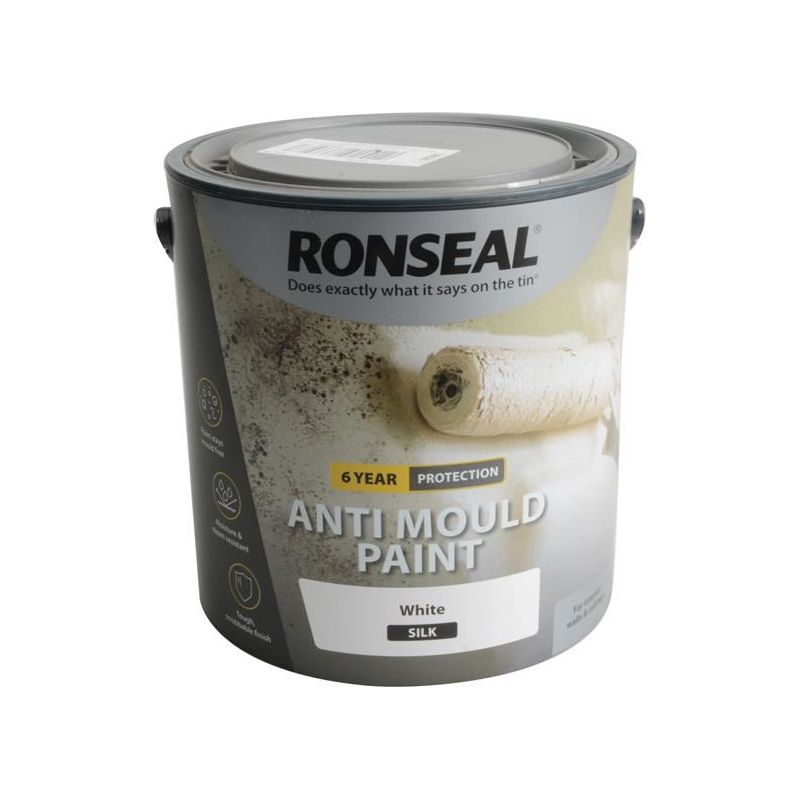 Ronseal 6 Year Anti Mould Paint White Silk 2.5 litre Ronseal - RockBottom Nothampton