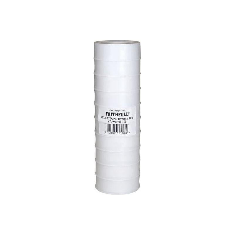 Faithfull P.T.F.E Tape 12mm x 12m White (Pack 10) Faithfull - RockBottom Northampton