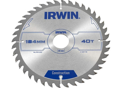 Irwin® Construction Circular Saw Blade 184 x 30mm x 40T ATB IRWIN® - RockBottom Northampton