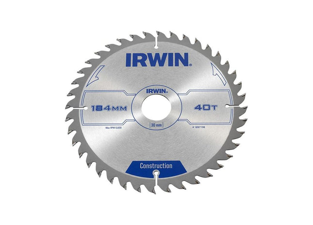 Irwin® Construction Circular Saw Blade 184 x 30mm x 40T ATB IRWIN® - RockBottom Northampton