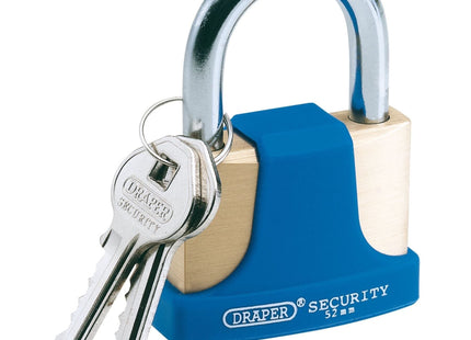 Draper Solid Brass Padlock and 2 Keys with Hardened Steel Shackle and Bumper, 52 Draper - Town Tools 