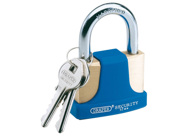 Draper Solid Brass Padlock and 2 Keys with Hardened Steel Shackle and Bumper, 52 Draper - Town Tools 