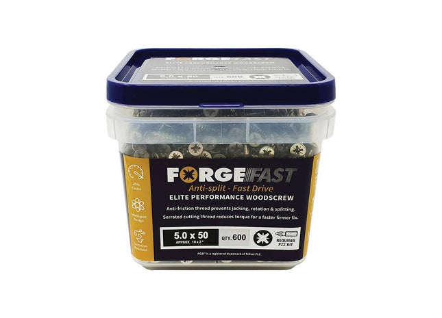 Forgefix ForgeFast Pozi Compatible Elite Performance Wood Screw ZY 5.0 x 50mm Tub 600 ForgeFix - RockBottom Northampton
