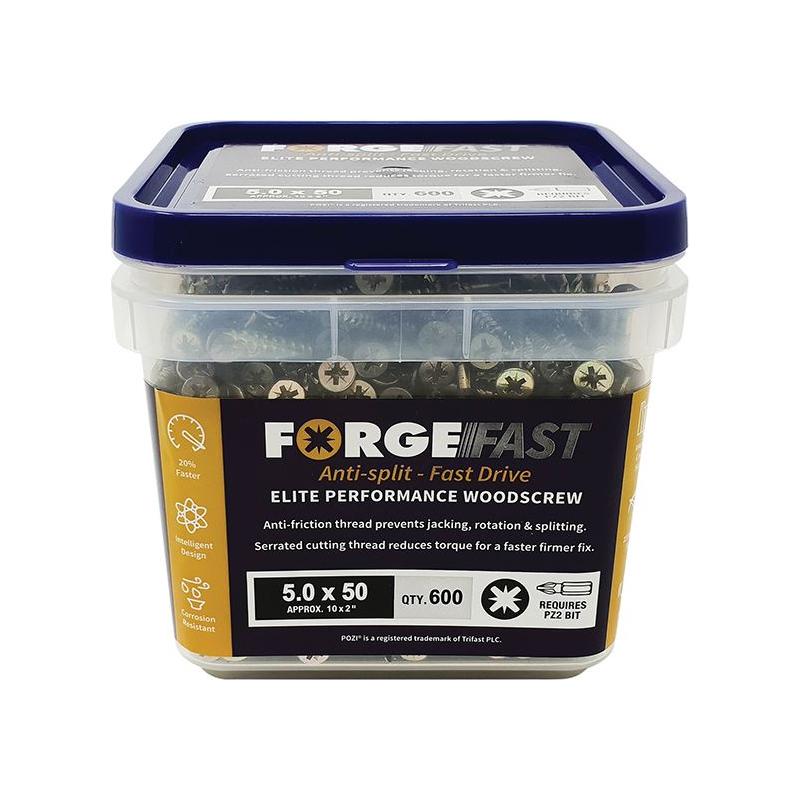 Forgefix ForgeFast Pozi Compatible Elite Performance Wood Screw ZY 5.0 x 50mm Tub 600 ForgeFix - RockBottom Northampton