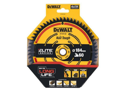 Dewalt Power Tools ELITE™ Series Mitre Saw Blade 184 x 16mm x 60T DeWALT Power Tools - RockBottom Northampton