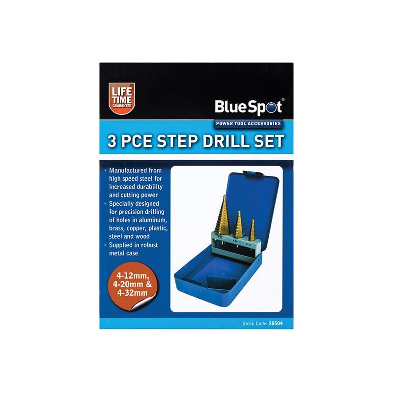 Bluespot Tools Step Drill Set 4-32mm 3 Piece BlueSpot Tools - RockBottom Northampton