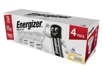 Energizer® LED GU10 50° Non-Dimmable Bulb, Warm White 345 lm 4.2W (Pack 4) Energizer® - RockBottom Northamptin