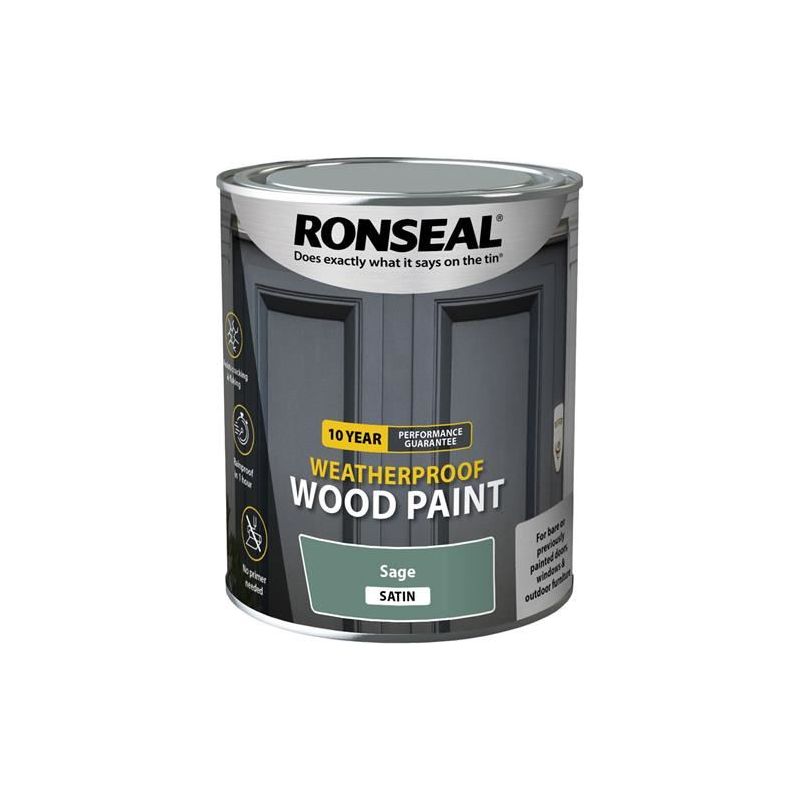 Ronseal 10 Year Weatherproof Wood Paint Sage Satin 750ml Ronseal - RockBottom Nothampton