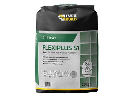 Everbuild Sika 711 TileSet Flexiplus Tile Adhesive Grey 20kg Everbuild Sika - RockBottom Northamptin