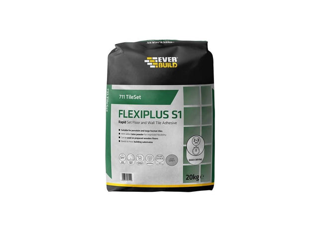 Everbuild Sika 711 TileSet Flexiplus Tile Adhesive Grey 20kg Everbuild Sika - RockBottom Northamptin