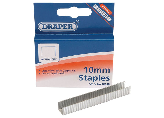 Draper Steel Staples, 10 x 10.5mm (Pack of 1000) 10640 Draper - Town Tools 