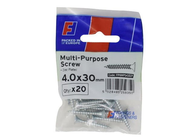 ForgeFix Multi-Purpose Pozi Screw CSK ST ZP 4.0 x 30mm ForgePack 20 ForgeFix - RockBottom Northampton