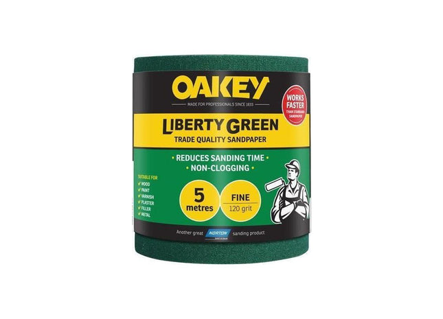 Oakey Liberty Green Sanding Roll 115mm x 5m Fine 120G Oakey - RockBottom Nothampton